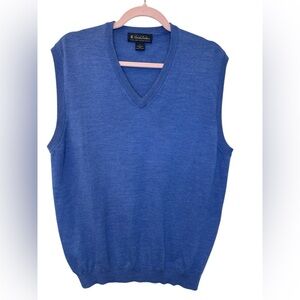 Brooks Brothers 100% Merino Wool Sweater Vest Men's L Blue V-Neck EUC